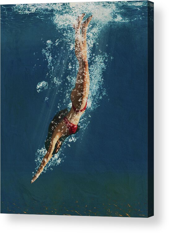 Girl Acrylic Print featuring the digital art Woman Diving Painted by Jan Keteleer #1 by Jan Keteleer