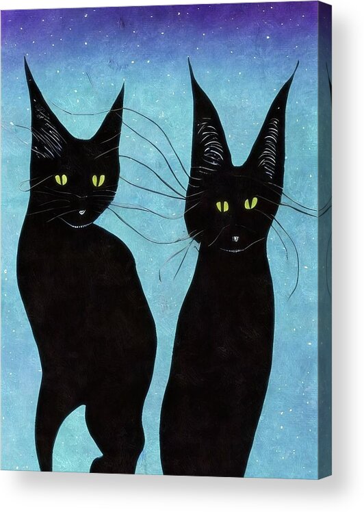 Black Cats Acrylic Print featuring the digital art Friends Forever #2 by Ally White