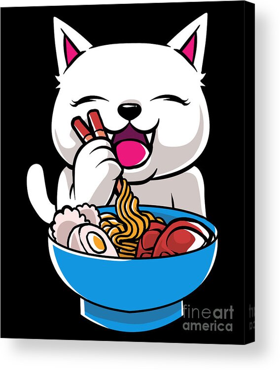 Kawaii Cat Ramen Bowl Funny Anime Noodles Kitty Acrylic Print by The  Perfect Presents - Pixels