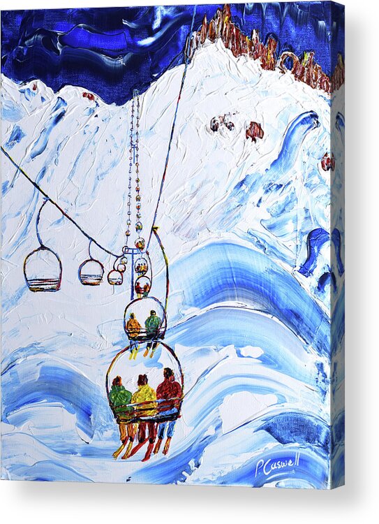 Tignes Acrylic Print featuring the painting 3 Men in a Chair II by Pete Caswell