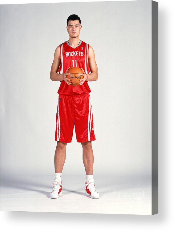 Yao Ming Rockets UnSigned 71-72 Throwback Jersey Strategy w/Tracy McGrady  Photo