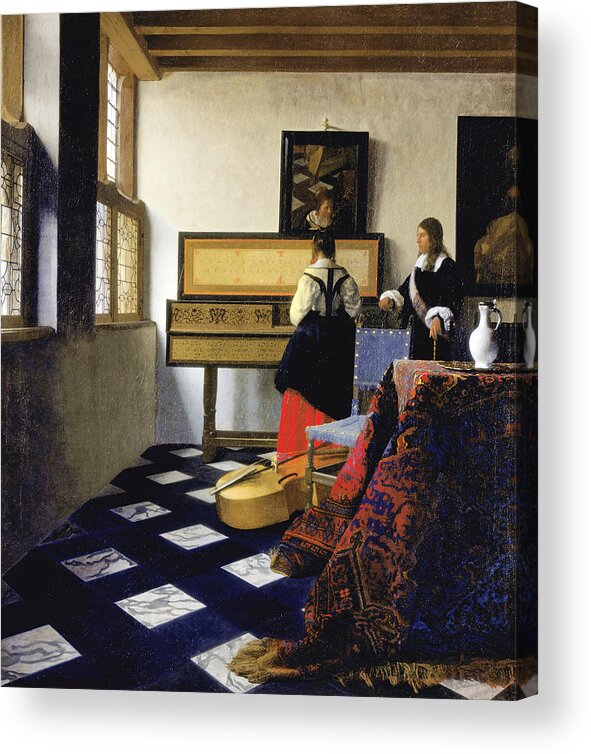 Music Acrylic Print featuring the painting The Music Lesson #7 by Johannes Vermeer
