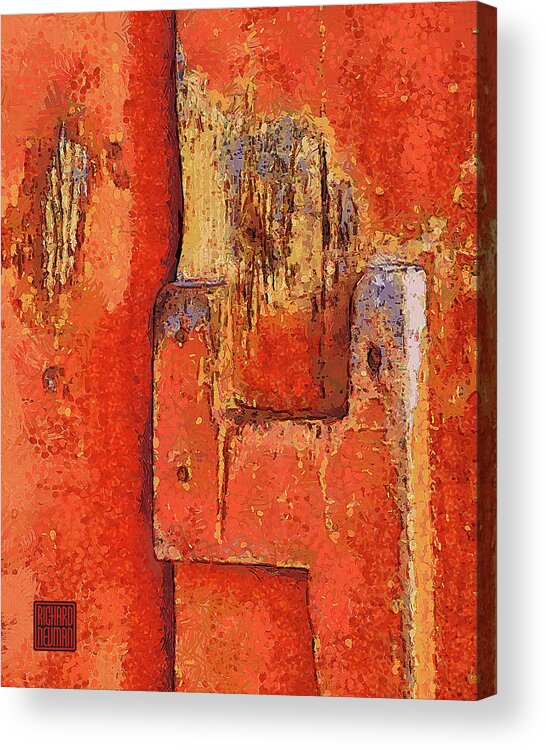 Abstract Acrylic Print featuring the mixed media 730 Red Wood Door Latch, Heian Shrine, Kyoto, Japan by Richard Neuman Architectural Gifts