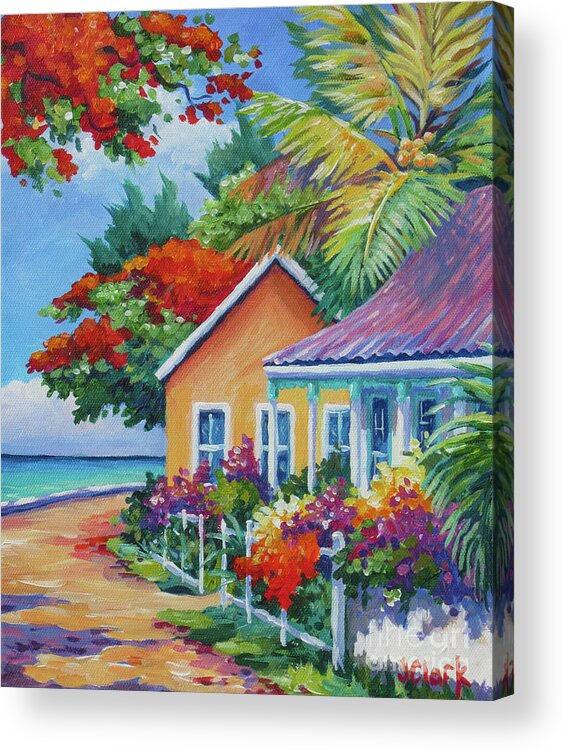 Cayman Acrylic Print featuring the painting A Cayman Street in Summer by John Clark