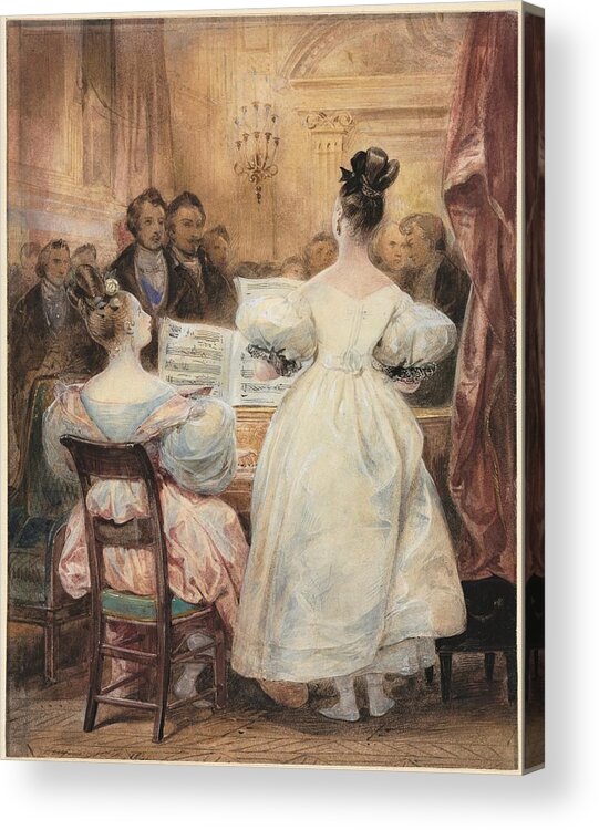 A Concert Laura Singing 1831 Eugène François Marie Joseph French 1805 To 1865 Acrylic Print featuring the painting A Concert Laura Singing 1831 Marie Joseph French 1805 to 1865 by MotionAge Designs