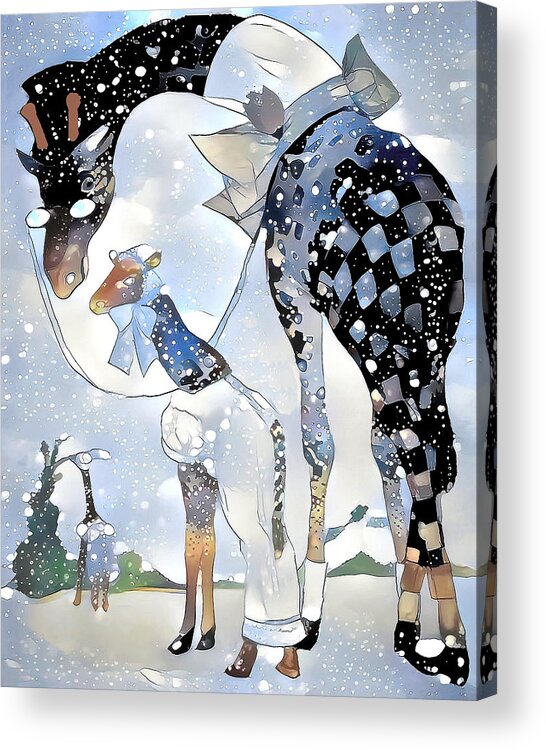 Giraffes Acrylic Print featuring the digital art A Walk in the Snow by Pennie McCracken