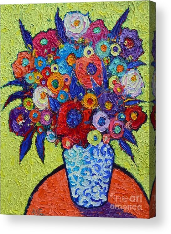 Abstract Acrylic Print featuring the painting ABSTRACT COLORFUL ROSES AND WILD FLOWERS textural impressionist impasto palette knife oil painting by Ana Maria Edulescu