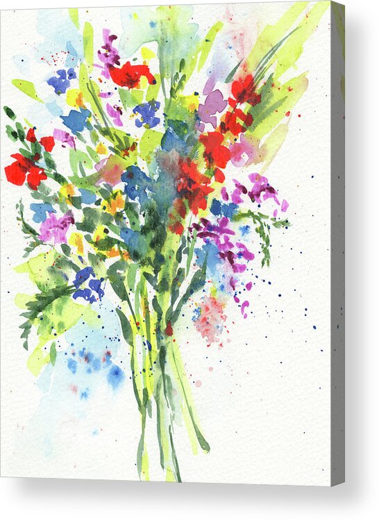 Abstract Flowers Acrylic Print featuring the painting Abstract Flowers Burst Of Multicolor Splash Of Watercolor I by Irina Sztukowski