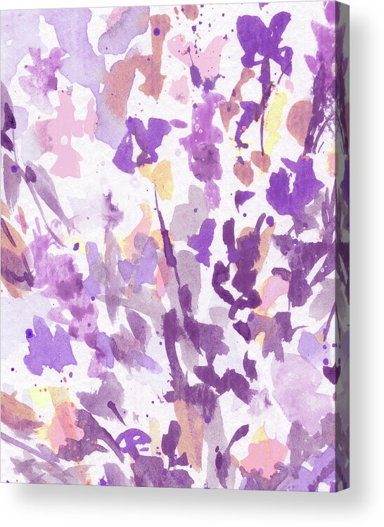 Abstract Flowers Acrylic Print featuring the painting Abstract Purple Flowers The Burst Of Color Splash Of Watercolor I by Irina Sztukowski