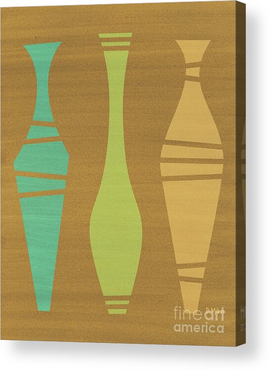 Mid Century Modern Acrylic Print featuring the mixed media Abstract Vases on Brown Mixed Media by Donna Mibus
