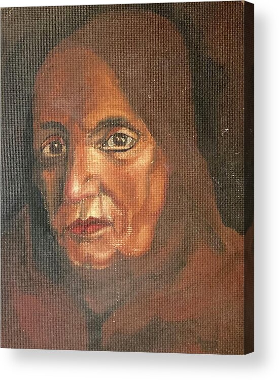 Portrait Acrylic Print featuring the painting aElderly Lebanese Woman by David Euler
