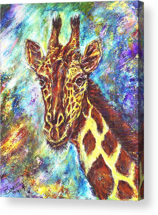 African Giraffe Acrylic Print featuring the painting African Giraffe by John Bohn