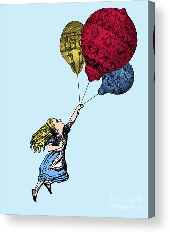Alice In Wonderland Acrylic Print featuring the mixed media Alice In Wonderland With Hot Air Balloons by Madame Memento