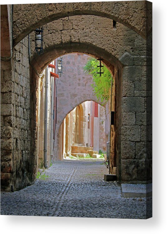 Rhodes Acrylic Print featuring the photograph Alley with Cat by M Kathleen Warren