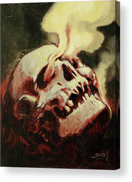 Skull Acrylic Print featuring the painting Smoking Skull by Sv Bell