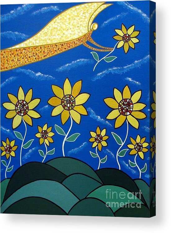 Angel Acrylic Print featuring the painting Angelic Flowers by Sandra Marie Adams