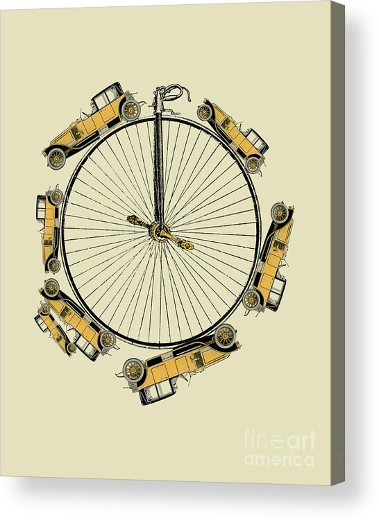 Oldtimer Acrylic Print featuring the digital art Antique Car Bicycle Wheel by Madame Memento