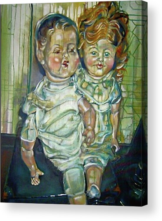  Acrylic Print featuring the painting Antique Dolls by Try Cheatham