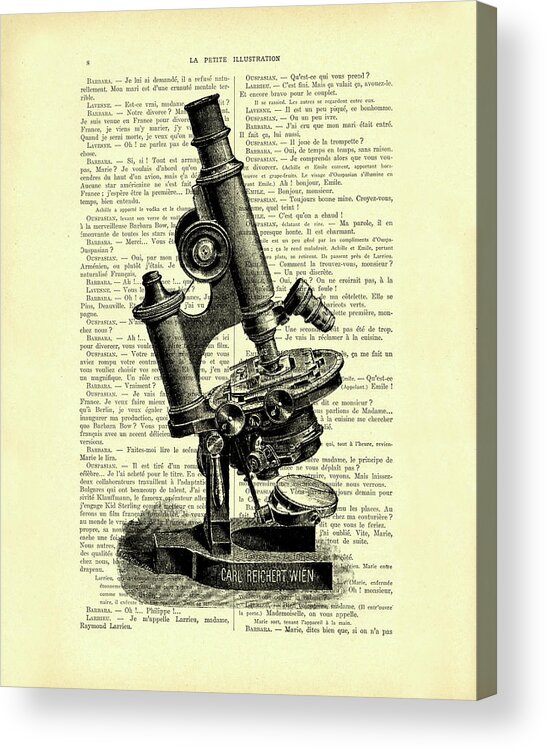 Microscope Acrylic Print featuring the mixed media Antique Microscope by Madame Memento