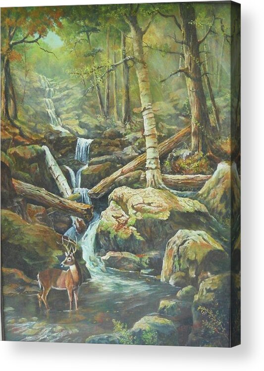 Waterfalls Acrylic Print featuring the painting Applachia by ML McCormick