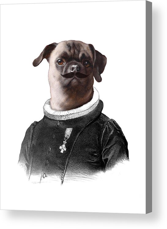 Pug Acrylic Print featuring the digital art Aristocratic Pug by Madame Memento