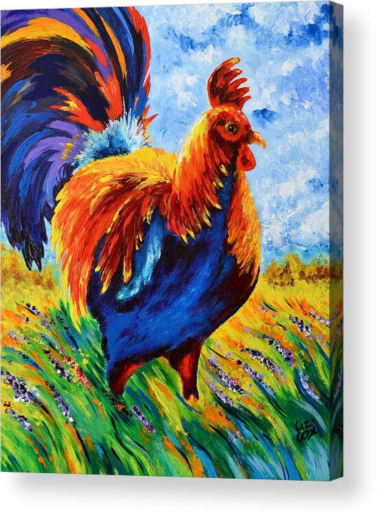 Rooster Acrylic Print featuring the painting At Bork's Farm by Elizabeth Cox