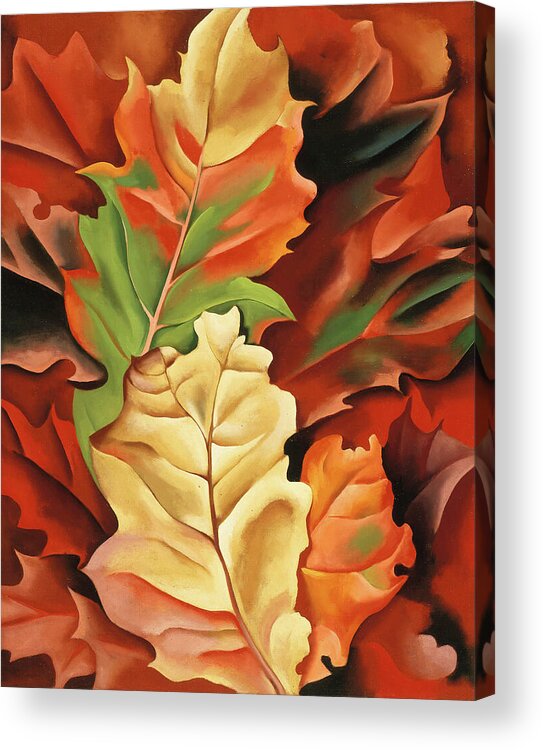 Georgia O'keeffe Acrylic Print featuring the painting Autumn leaves, Lake George, NY - modernist nature pattern painting by Georgia O'Keeffe