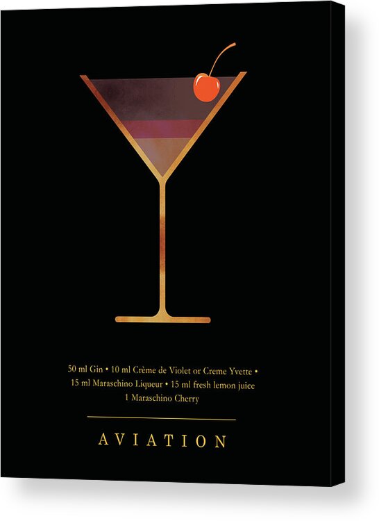 Aviation Acrylic Print featuring the digital art Aviation Cocktail - Classic Cocktail Print - Black and Gold - Modern, Minimal Lounge Art by Studio Grafiikka