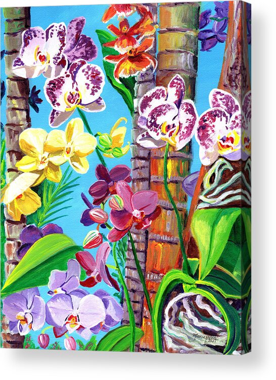Orchids Acrylic Print featuring the painting Baby Beach Orchids 2 by Marionette Taboniar