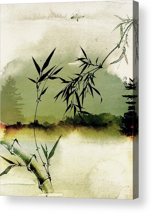 Sunsets Acrylic Print featuring the mixed media Bamboo Sunsset by Colleen Taylor
