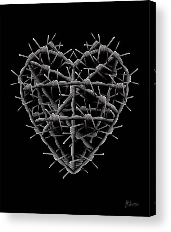 Heart Acrylic Print featuring the drawing Barbed Wire Heart On Black by Joan Stratton