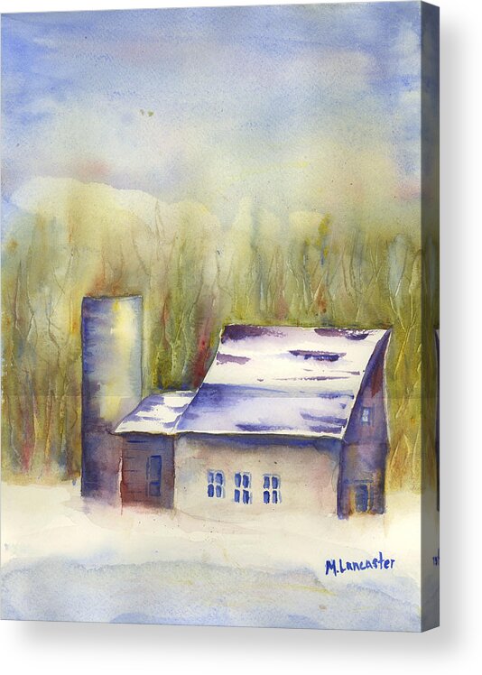 Old Barn In Colorado Snow Acrylic Print featuring the painting Barn on Snowy Day by Martha Lancaster