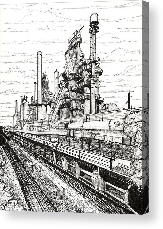 Bethlehem Acrylic Print featuring the painting Industrial Elegance Bethlehem Steel Stacks Close-Up by Kathy Pope