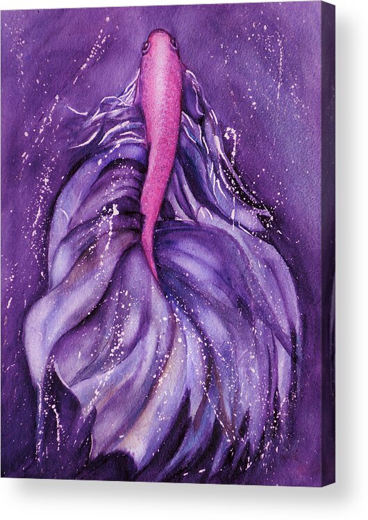 Fighting Fish Acrylic Print featuring the mixed media Betta Fish Purple Swirl by Kelly Mills