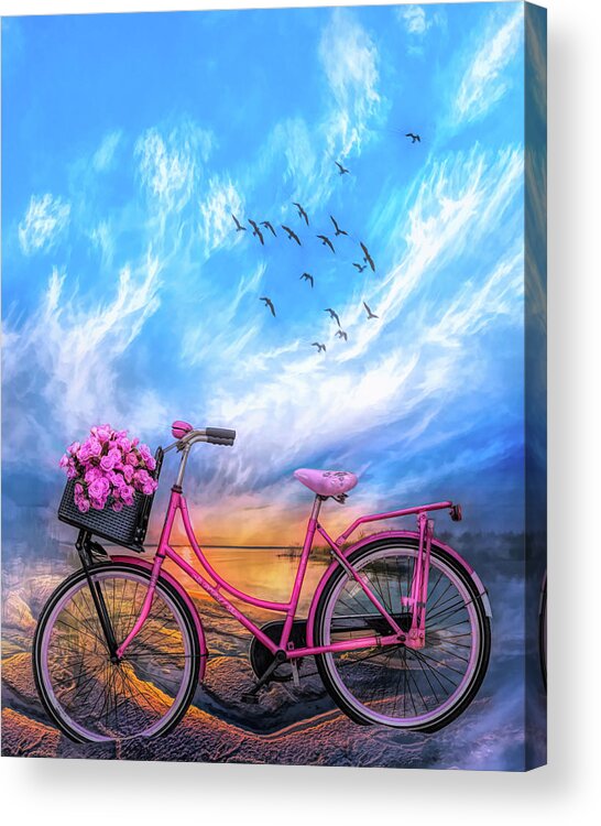 Bike Acrylic Print featuring the photograph Bicycle at the Lake Beach II Painting by Debra and Dave Vanderlaan