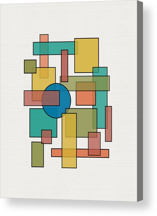 Mid Century Acrylic Print featuring the digital art Mid Century Modern Blocks, Rectangles and Circles with horizontal Background by DB Artist