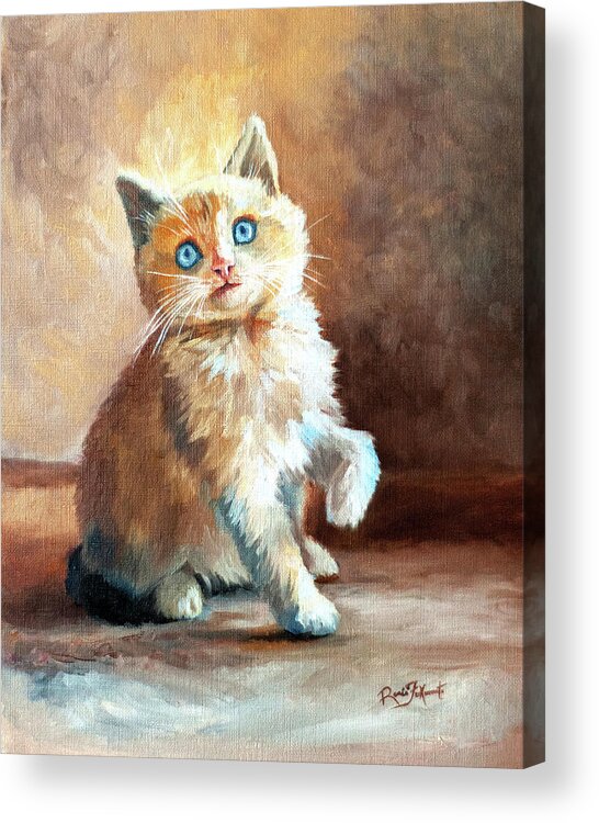 Kitten Acrylic Print featuring the painting Blue Eyed Kitten by Renee Forth-Fukumoto