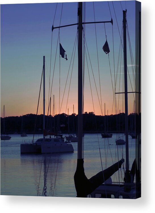 Boats At Sunset Beaufort Harbor Sc Photo Acrylic Print featuring the photograph Boats at Beaufort by Bob Pardue