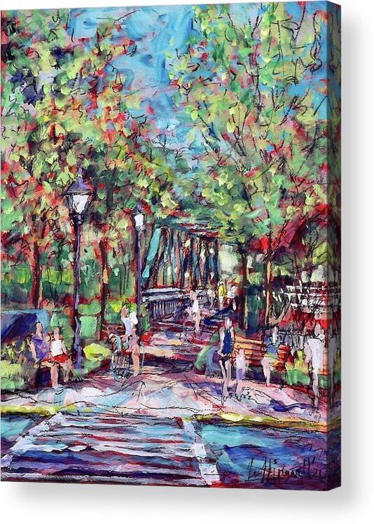 Painting Acrylic Print featuring the painting Bridge Walk by Les Leffingwell