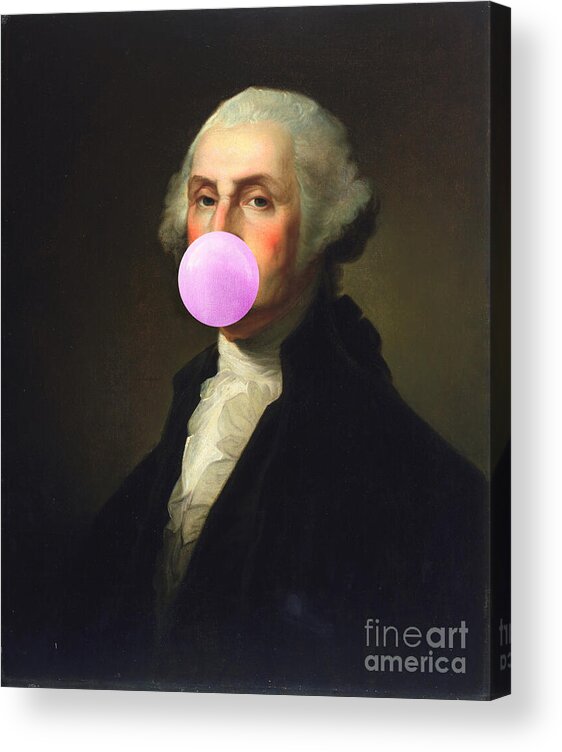 George Acrylic Print featuring the painting Bubble gum George Washington by Delphimages Photo Creations