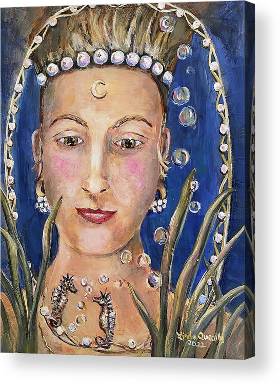 Mermaid Acrylic Print featuring the painting Caballito de Mar Amor by Linda Queally by Linda Queally
