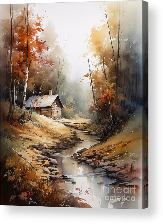 Cabin Acrylic Print featuring the digital art Cabin and Stream I by Jay Schankman