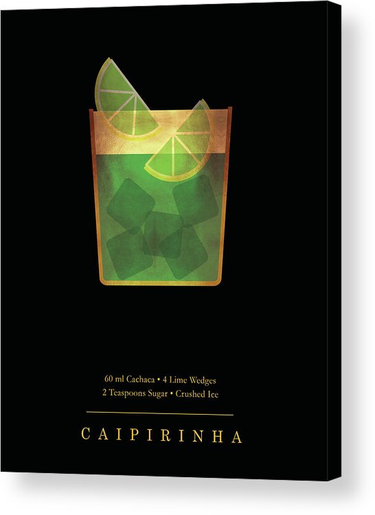 Caipirinha Acrylic Print featuring the digital art Caipirinha Cocktail - Classic Cocktail Print - Black and Gold - Modern, Minimal Lounge Art by Studio Grafiikka