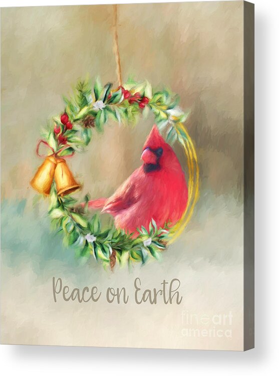 Cardinal Holiday Card Acrylic Print featuring the digital art Cardinal Peace by Jayne Carney