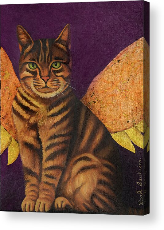 Cat Acrylic Print featuring the painting Cat Angel by Leah Saulnier The Painting Maniac