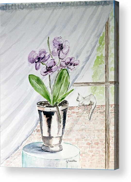 Still Life Acrylic Print featuring the painting Cat through the Window by Claudette Carlton