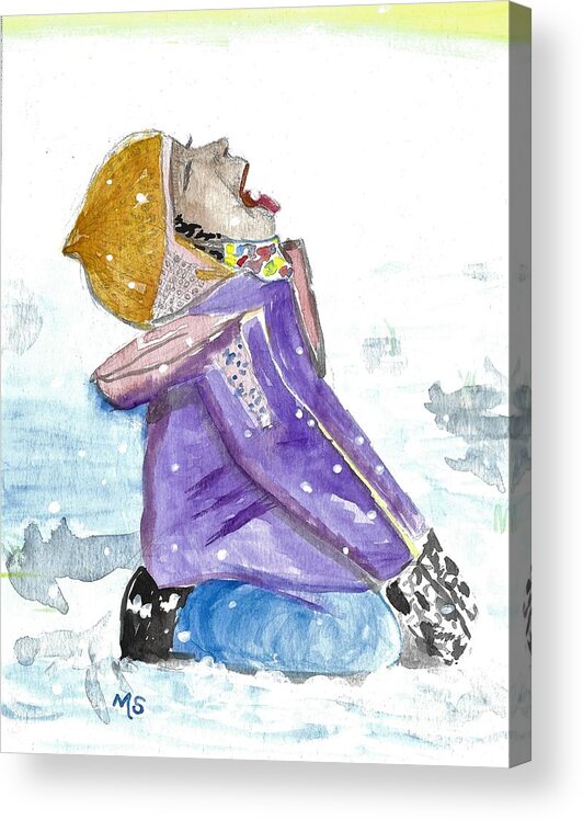 Snow Acrylic Print featuring the painting Catching a Snowflake by Monika Shepherdson