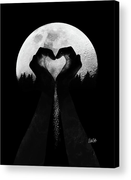 Moonlight Acrylic Print featuring the digital art Catching Moonlight in Black and White by Nikki Marie Smith
