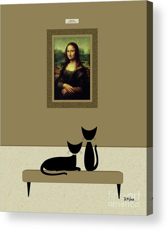 Cats Visit Art Museum Acrylic Print featuring the digital art Cats Admire the Mona Lisa by Donna Mibus