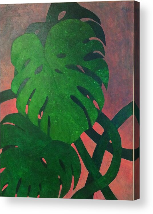 Painting Acrylic Print featuring the painting Cheese plant #3 by Milly Tseng